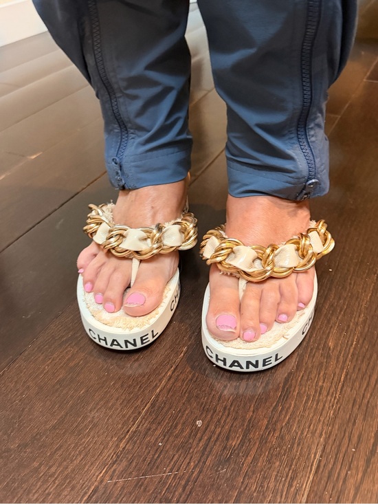 CHANEL Shoes - 1990’s Vintage CHANEL Terry Cloth Chain Thong Sandals